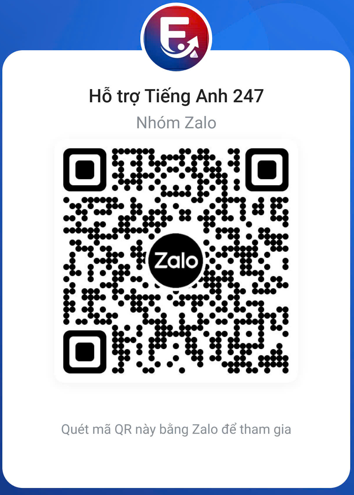 Mã QR nhóm Zalo Hỗ trợ Tiếng Anh 247